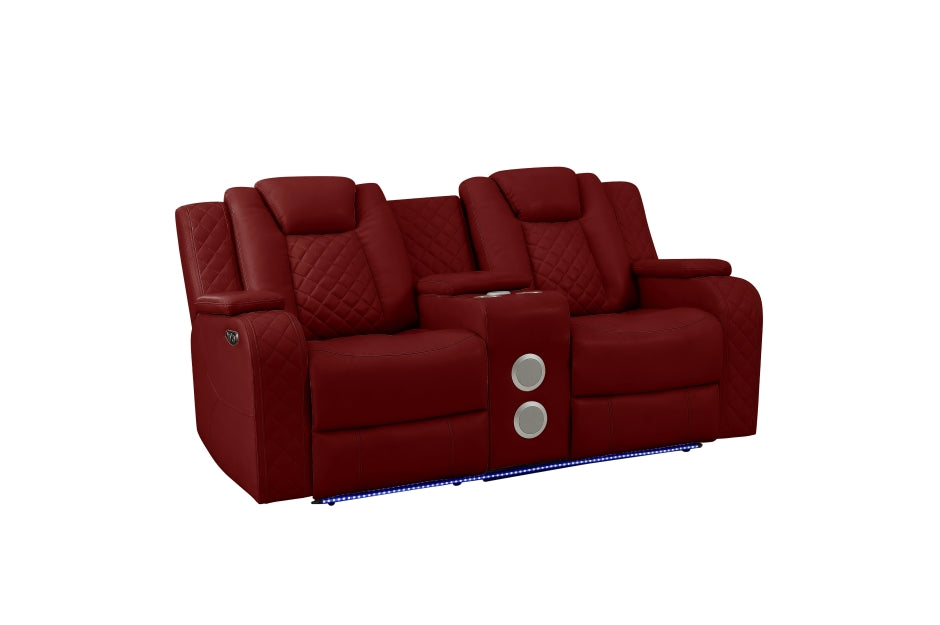 Radiant Burgundy Red POWER/LED/BLUETOOTH SPEAKERS Reclining Sofa and Loveseat SH8895