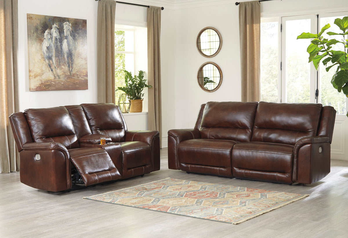 Catanzaro Mahogany POWER Reclining Sofa and Loveseat U83004