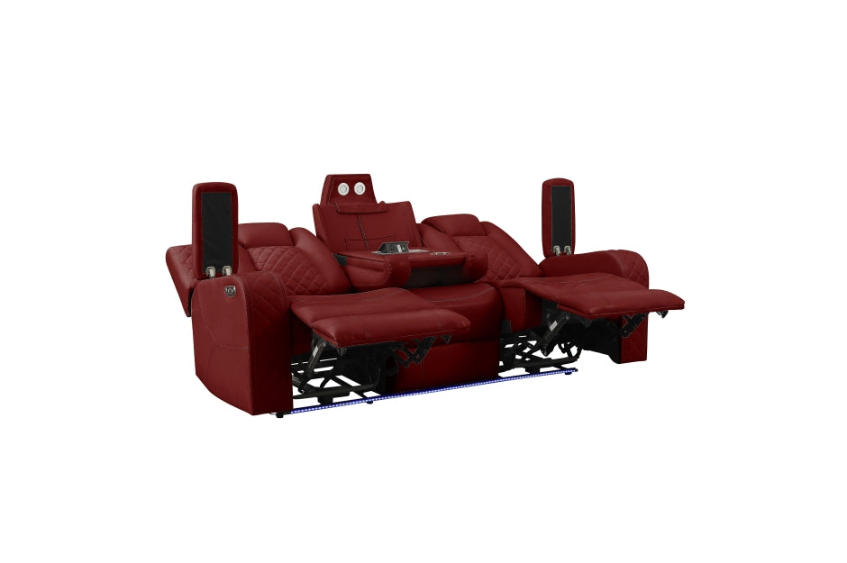 Radiant Burgundy Red POWER/LED/BLUETOOTH SPEAKERS Reclining Sofa and Loveseat SH8895