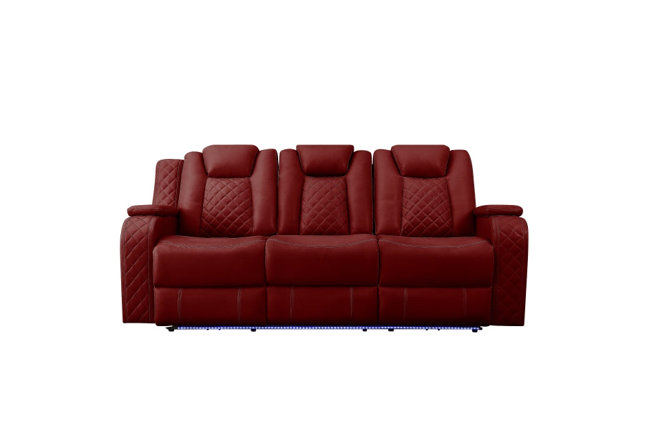 Radiant Burgundy Red POWER/LED/BLUETOOTH SPEAKERS Reclining Sofa and Loveseat SH8895