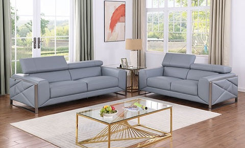 Giorgio Light Blue Italian Leather Sofa and Loveseat MI-989