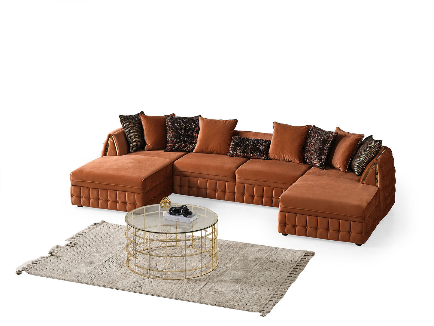 Sicilya Burnt Orange Double Chaise Sectional