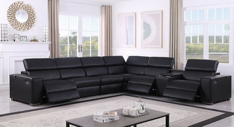 Picasso Black 3 POWER  Leather Match 7pc Sectional  MI631