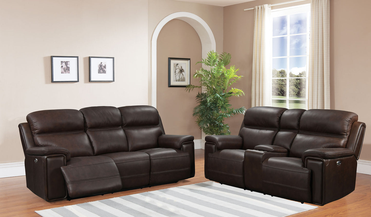 El Paso Brown POWER/LEATHER 3pc Reclining Set S7275