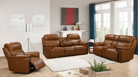 El Paso Brown POWER/LEATHER 3pc Reclining Set S7275