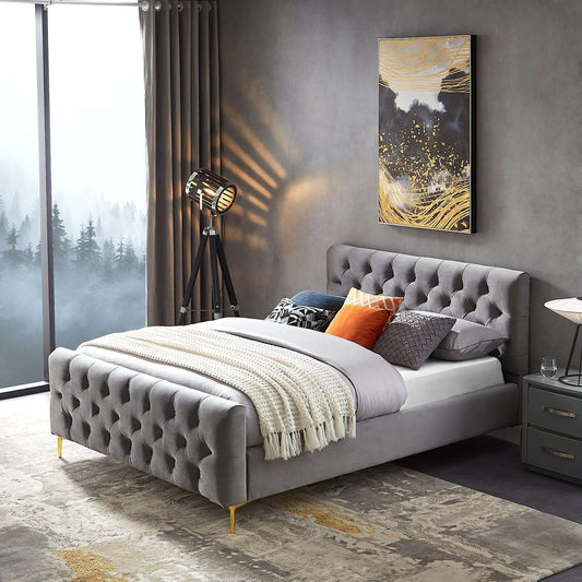 Bailey Grey Velvet Upholstered King Platform Bed