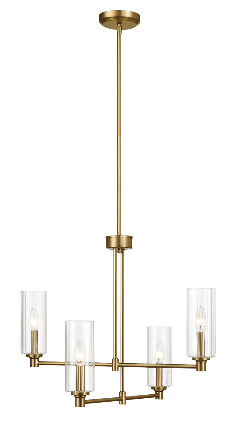 Enigma Four Lights Chandelier With Clear Ribbed Glass -Satin Brass