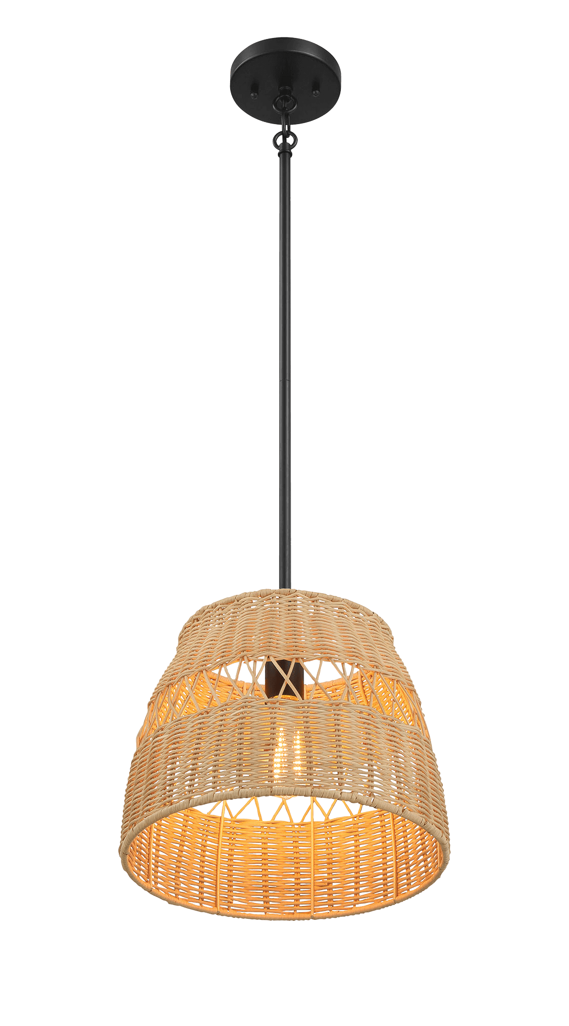 Essence Single Lights Pendant With Rattan Shade Black Metal Finish for Farmhouse Style