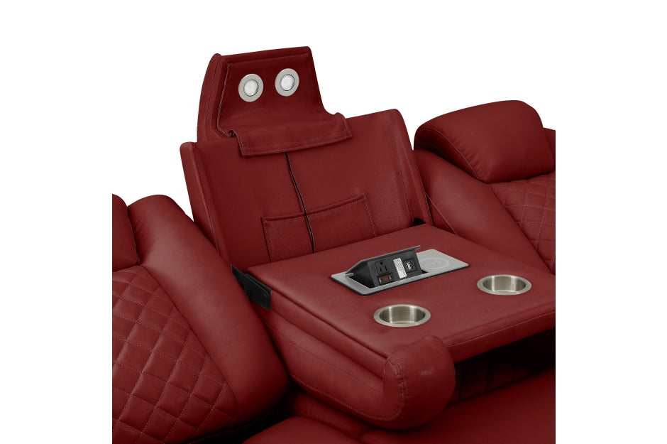 Radiant Burgundy Red POWER/LED/BLUETOOTH SPEAKERS Reclining Sofa and Loveseat SH8895