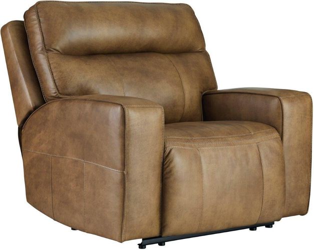 Game Plan Caramel GENUINE LEATHER/POWER Reclining Sofa and Loveseat U15206