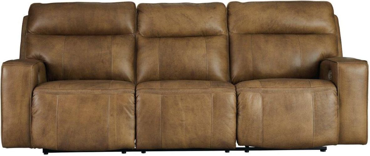 Game Plan Caramel GENUINE LEATHER/POWER Reclining Sofa and Loveseat U15206