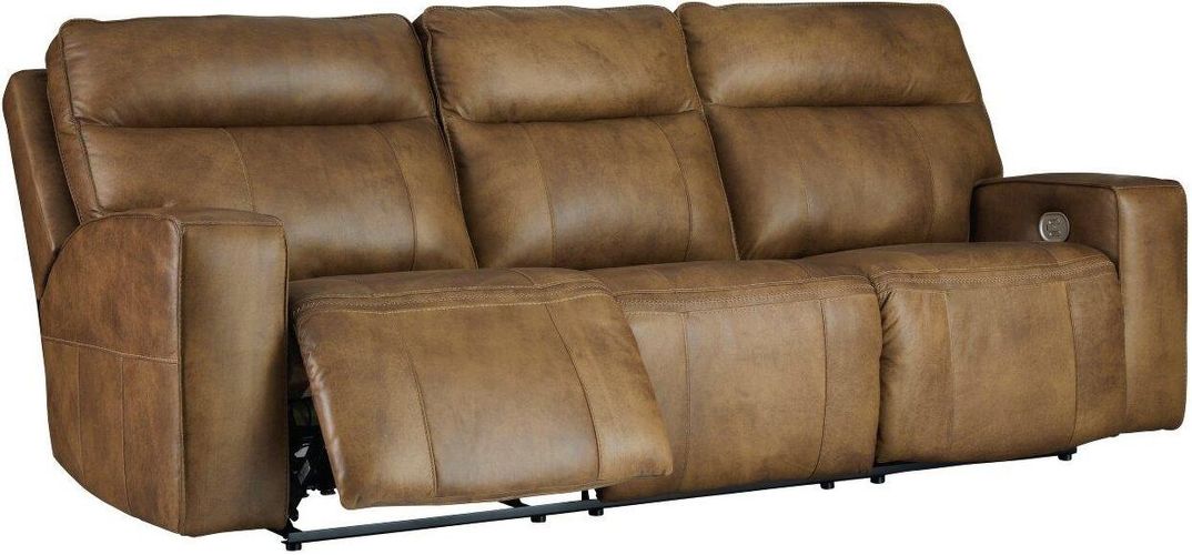 Game Plan Caramel GENUINE LEATHER/POWER Reclining Sofa and Loveseat U15206