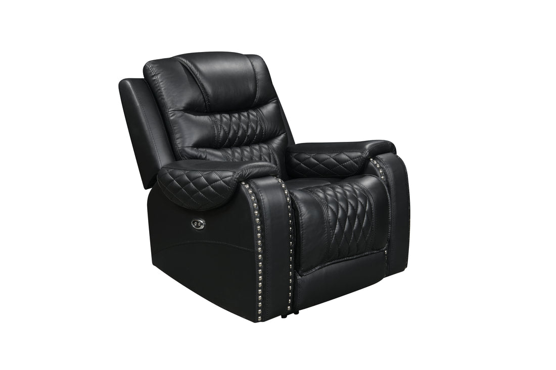 Harley Black POWER/GENUINE TOP GRAIN LEATHER 3PC Reclining Set