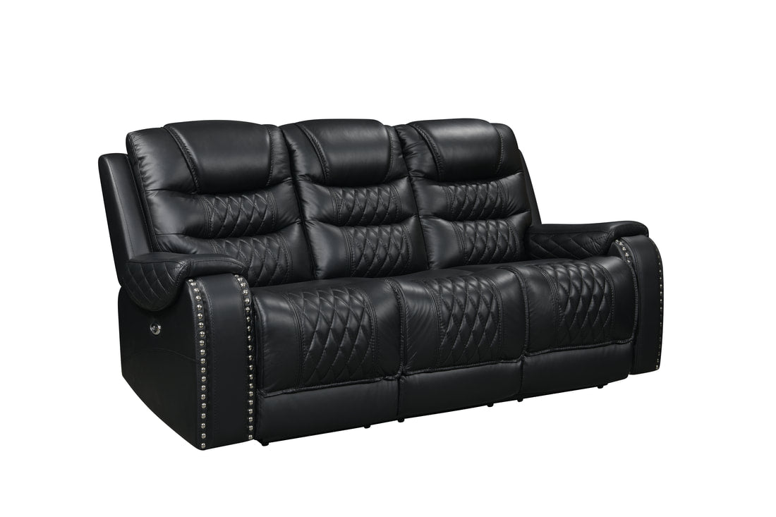 Harley Black POWER/GENUINE TOP GRAIN LEATHER 3PC Reclining Set