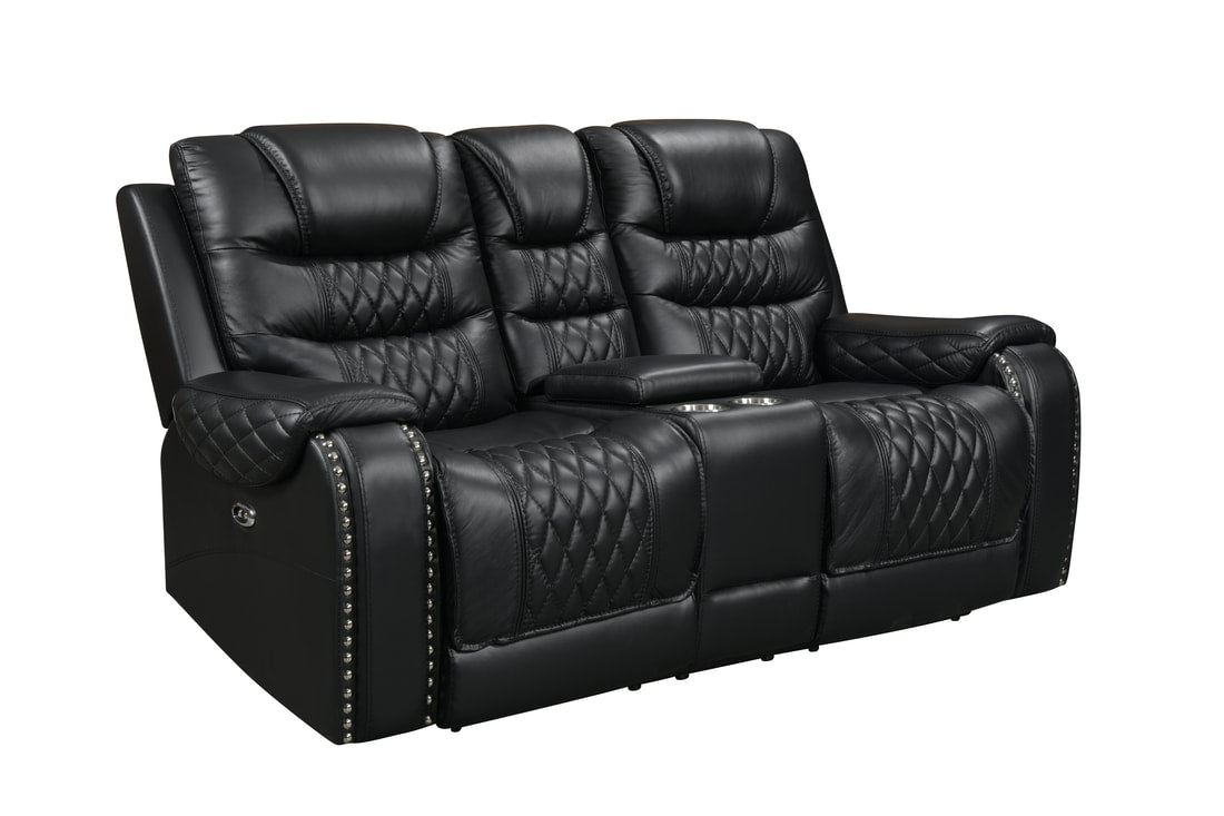 Harley Black POWER/GENUINE TOP GRAIN LEATHER 3PC Reclining Set