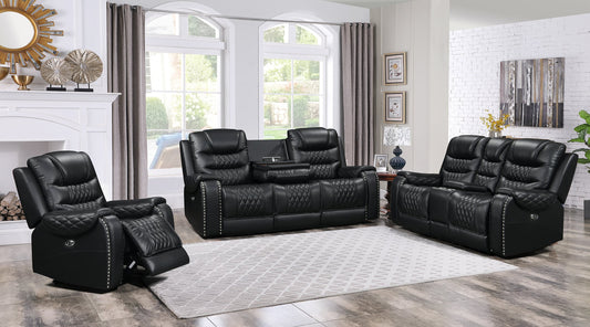 Harley Black POWER/GENUINE TOP GRAIN LEATHER 3PC Reclining Set