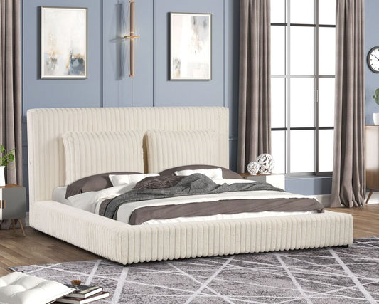 Lauren Beige Fabric Queen Platform Bed