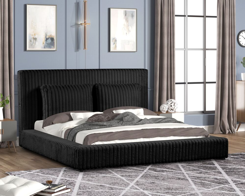 Lauren Black Fabric Queen Platform Bed