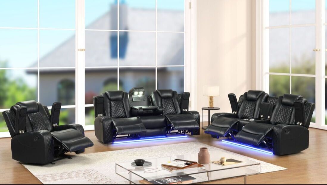 Luz Black  BLUETOOTH SPEAKERS/LED 3pc Reclining Set