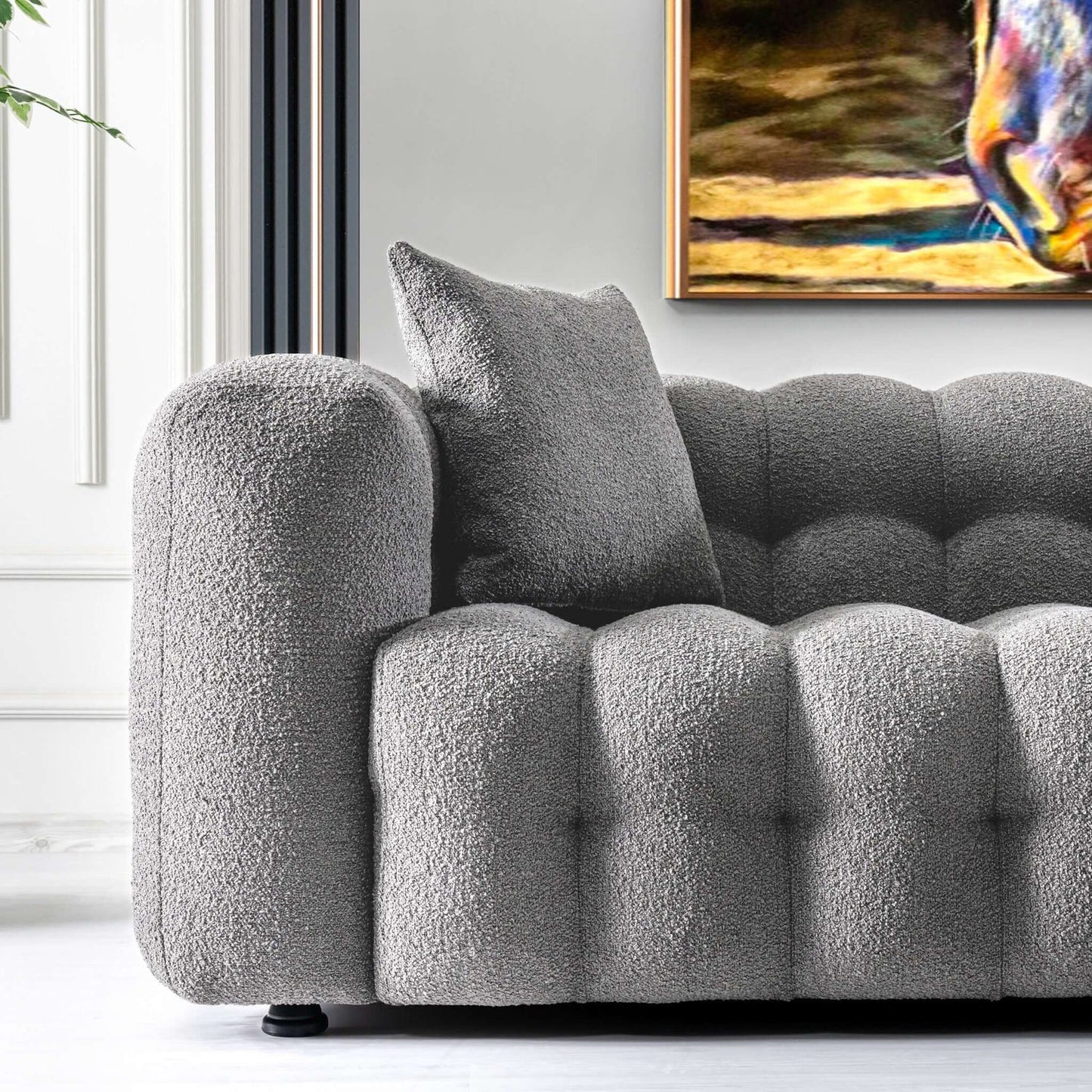 Eden Gray Modern Tufted Chesterfield Boucle Fabric Sofa