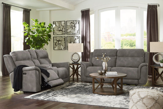 Next-Gen DuraPella Slate POWER Reclining Sofa and Loveseat 59301