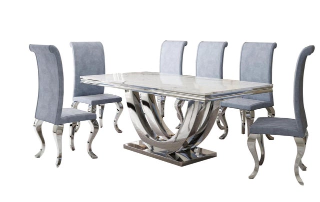 D8081 Grey Velvet 7pc Dining Room Set