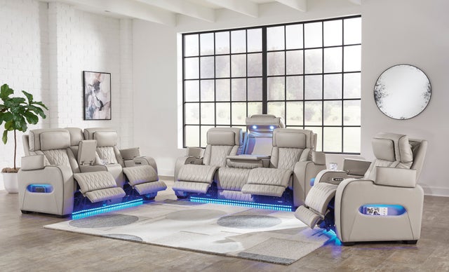 Boyington Gray POWER/LED/AIR MASSAGE/GENUINE LEATHER Reclining Sofa and Loveseat U27105