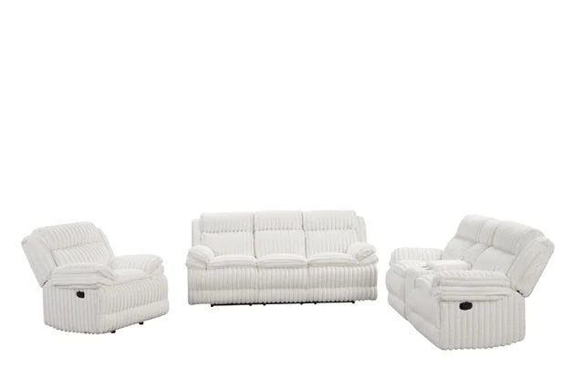 Heaven White Fabric 3pc Reclining Set