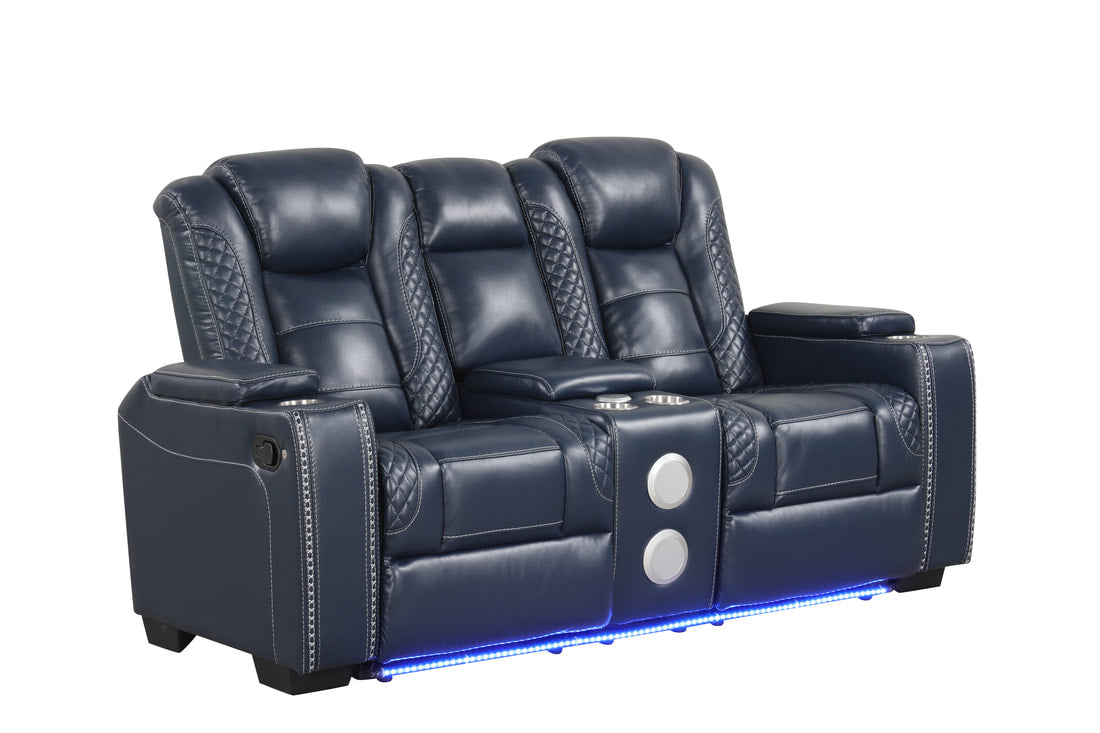 Stefano40 Blue LED/BLUETOOTH SPEAKERS 3pc Reclining Set