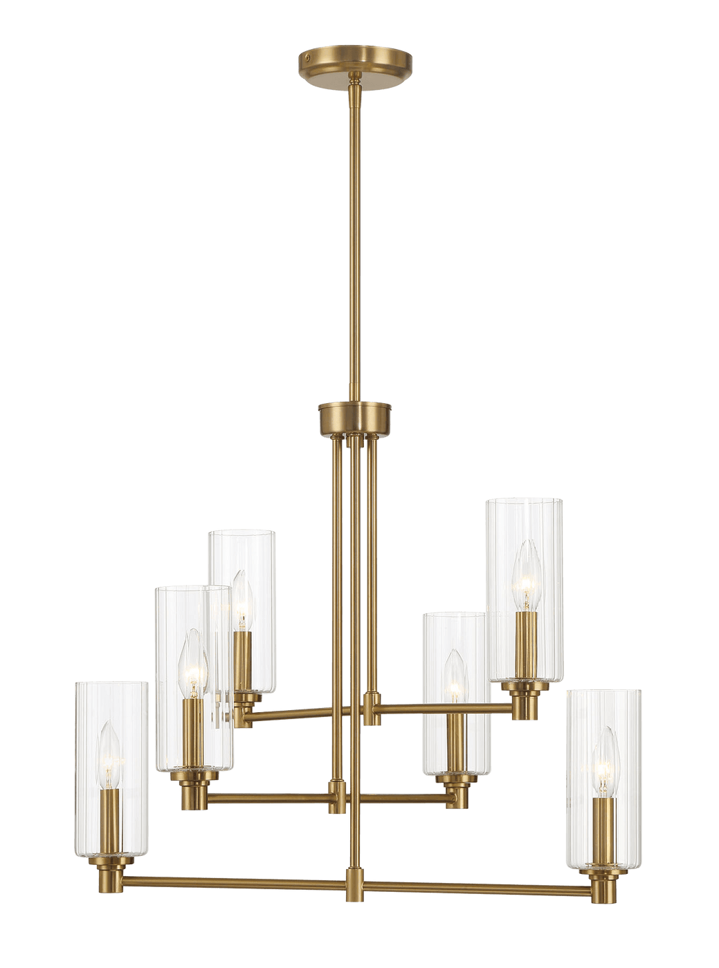 Timeless Six Lights Chandelier With Clear Ribbed Glass - Satin Brass