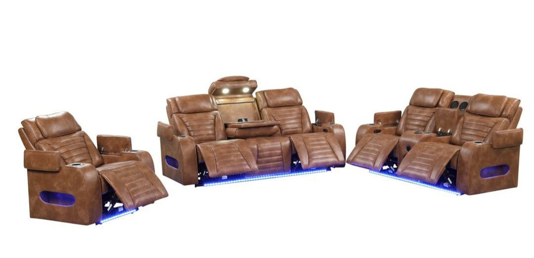 Tokyo Brown POWER/LED/BLUETOOTH SPEAKERS 3pc Reclining Set