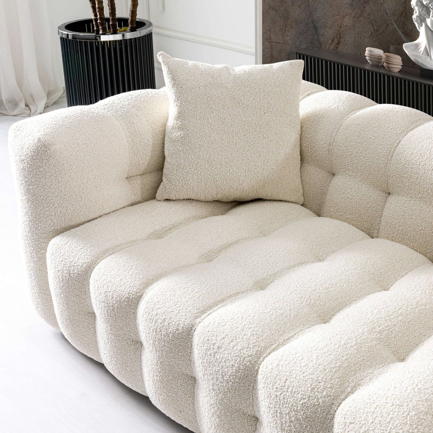 Eden Cream Modern Tufted Chesterfield Boucle Fabric Sofa