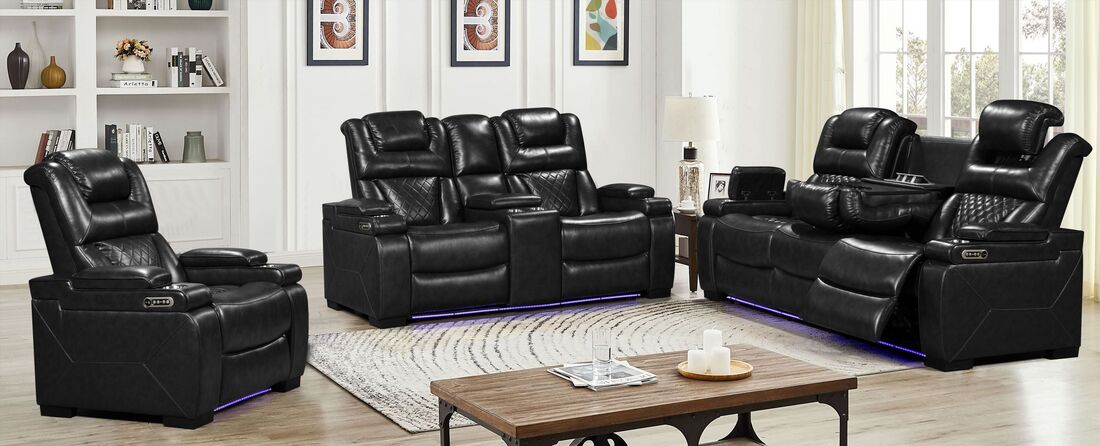 Woodland Black POWER/LED 3pc Reclining Set