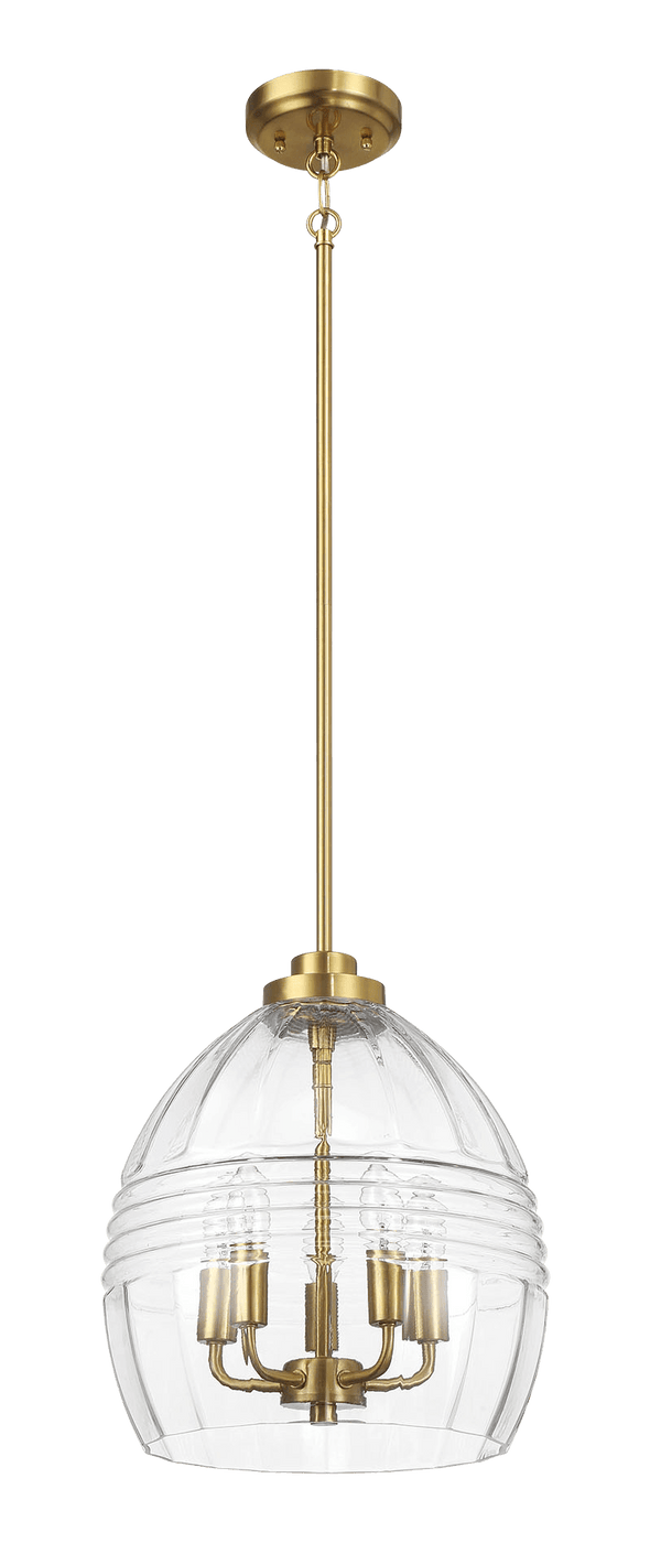 Zen Five Pendant Chain Hanging Light with Clear Glass - Satin Brass