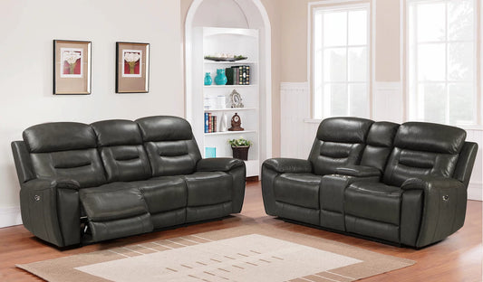 Rosewood Grey POWER/TOP GRAIN LEATHER Reclining Sofa and Loveseat S2226