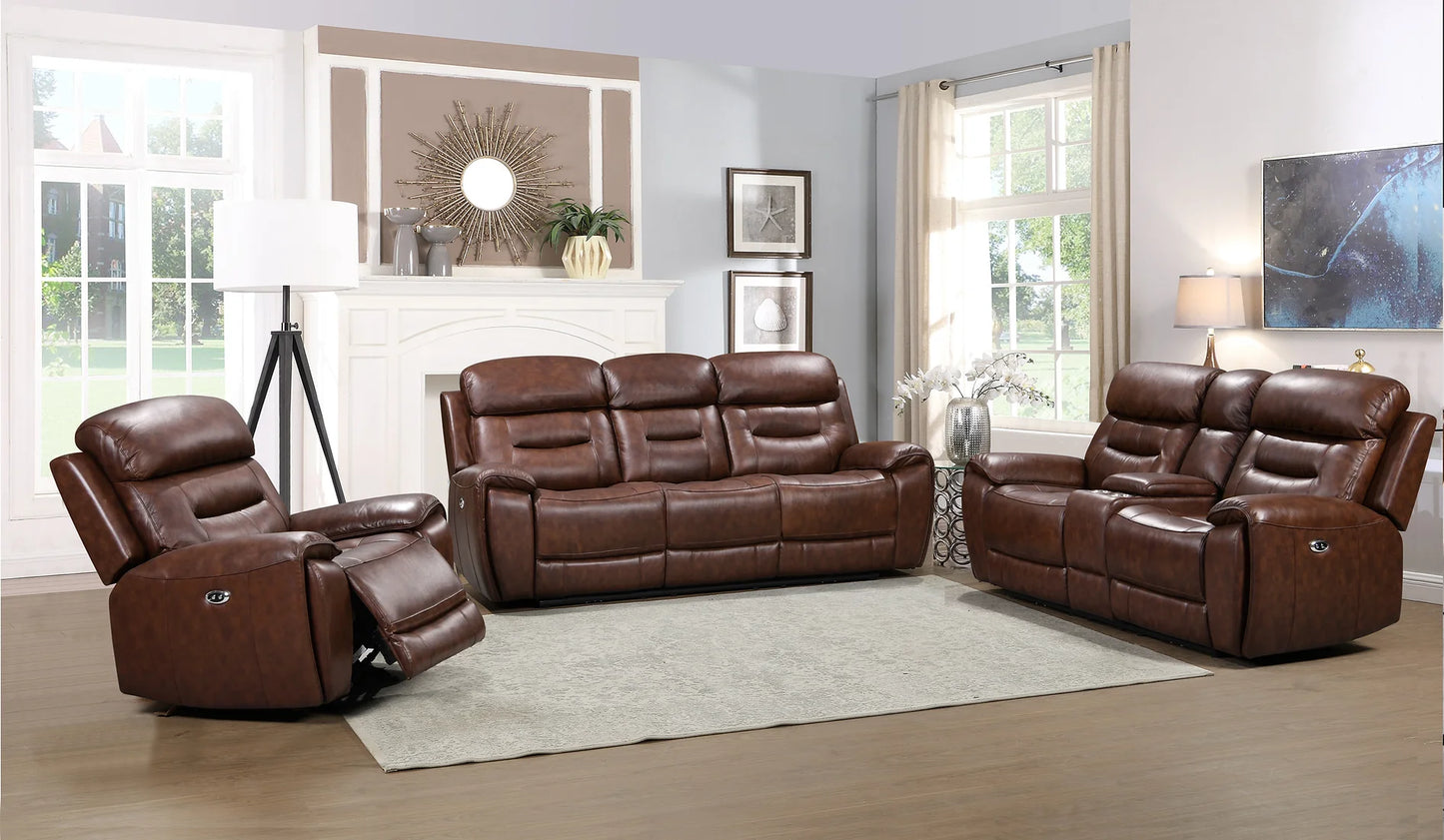 Rosewood Brown POWER/TOP GRAIN LEATHER Reclining Sofa and Loveseat S2226