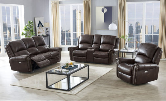 Italia  Brown  POWER/TOP GRAIN LEATHER 3pc Reclining Set